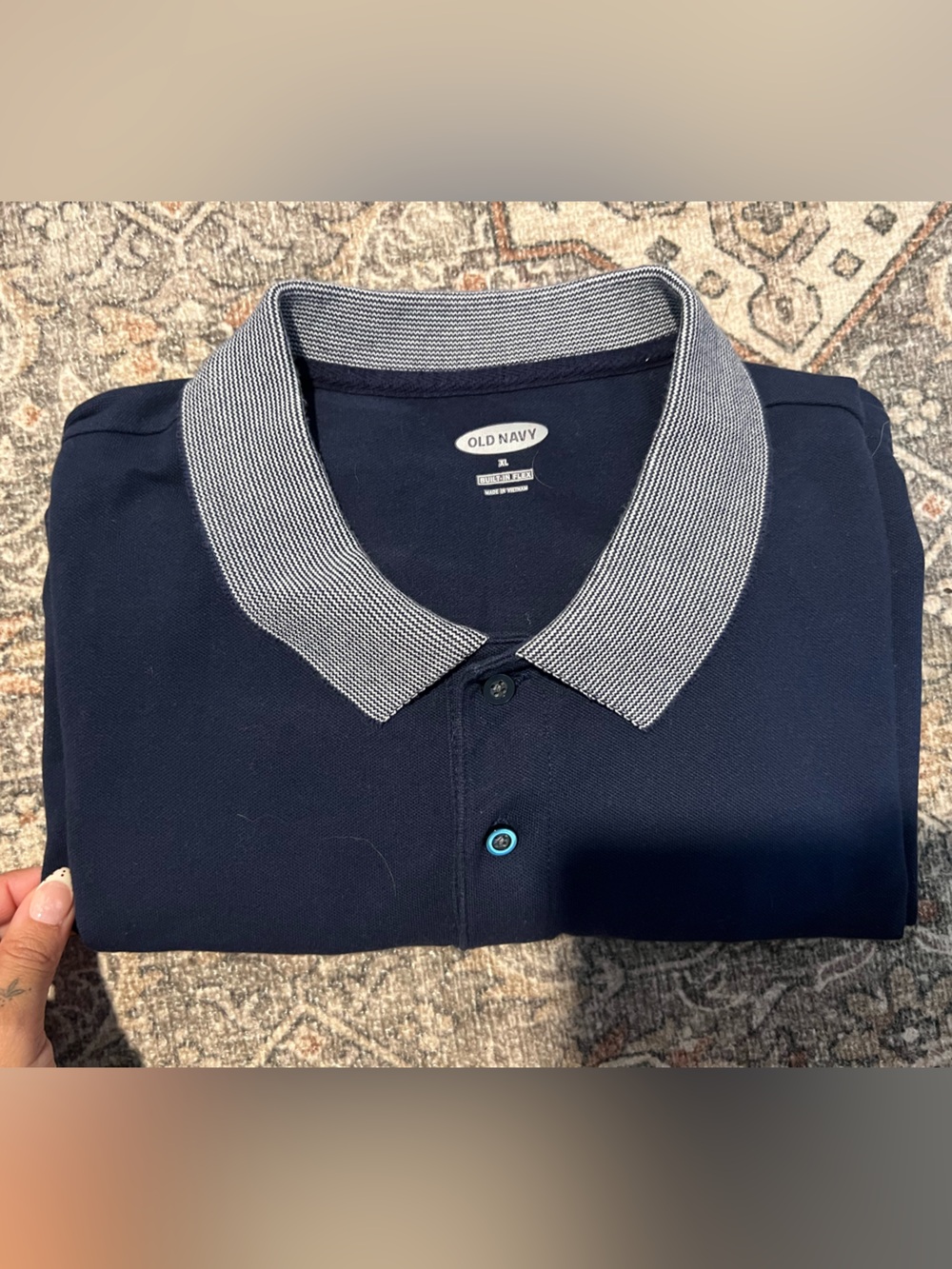 Old Navy Men's Navy Polo with Striped Contrast Collar